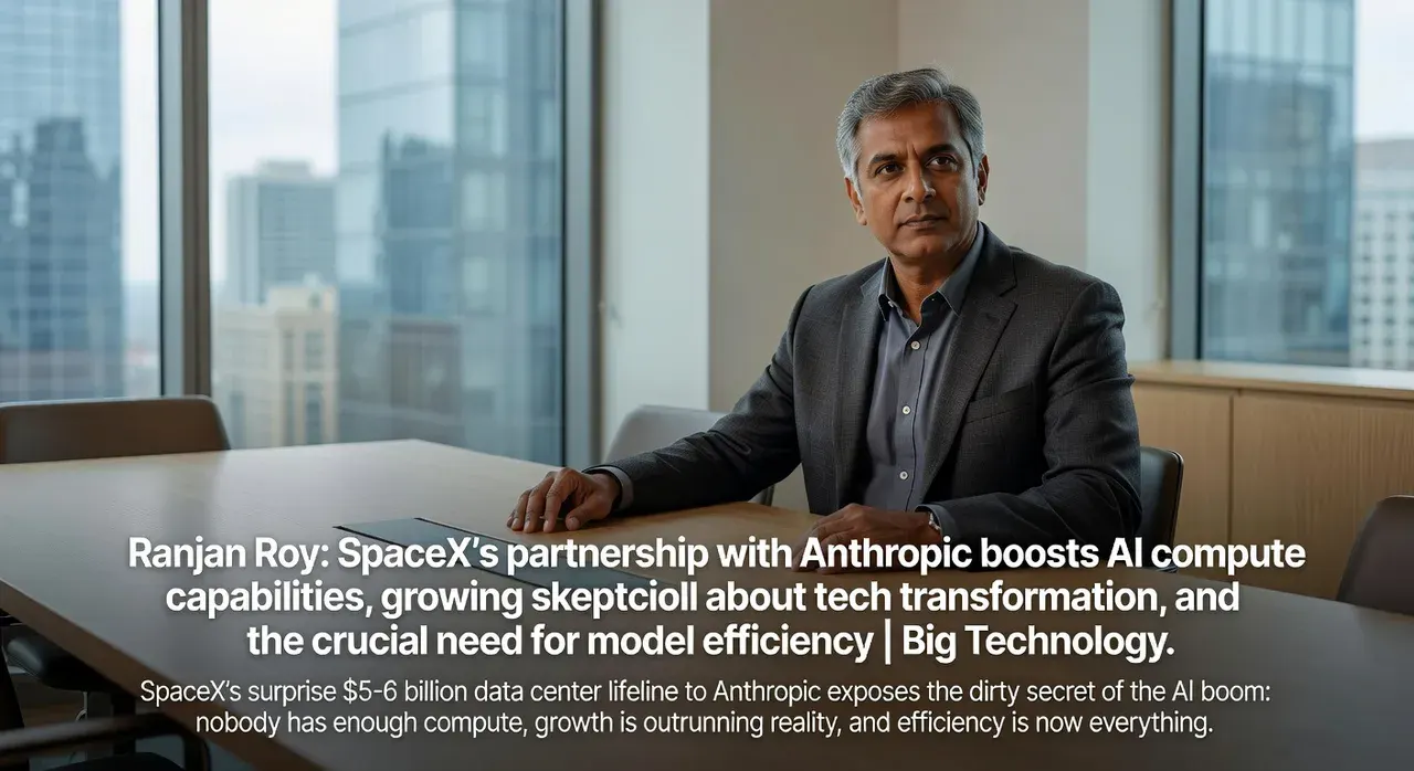 Ranjan Roy: SpaceX’s partnership with Anthropic boosts AI compute capabilities, growing skepticism about tech transformation, and the crucial need for model efficiency | Big Technology