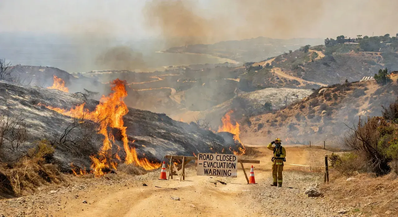 Wind fuels brush fire in OC, closing roads and forcing evacuation warnings