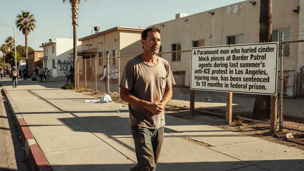 Man who threw cinder block chunks during anti-ICE protest in L.A. gets prison sentence