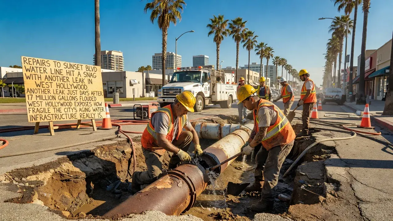 Repairs to Sunset Boulevard water line hit a snag with another leak in West Hollywood
