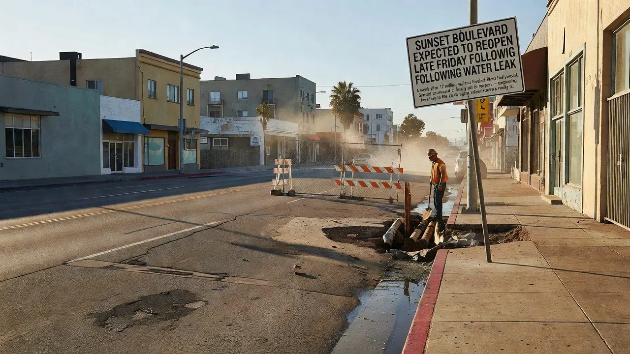 Sunset Boulevard expected to reopen late Friday following water leak