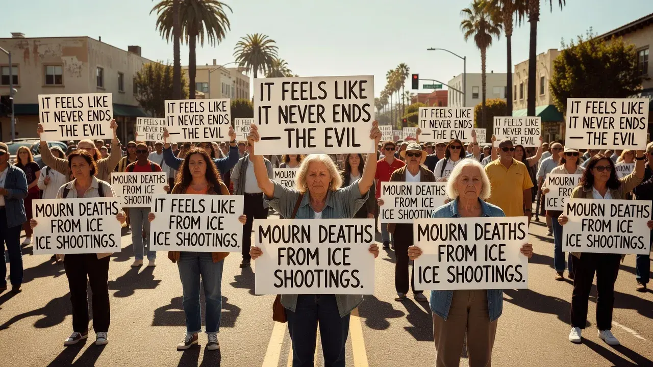 'It feels like it never ends, the evil': Pasadena demonstrators protest ICE shootings