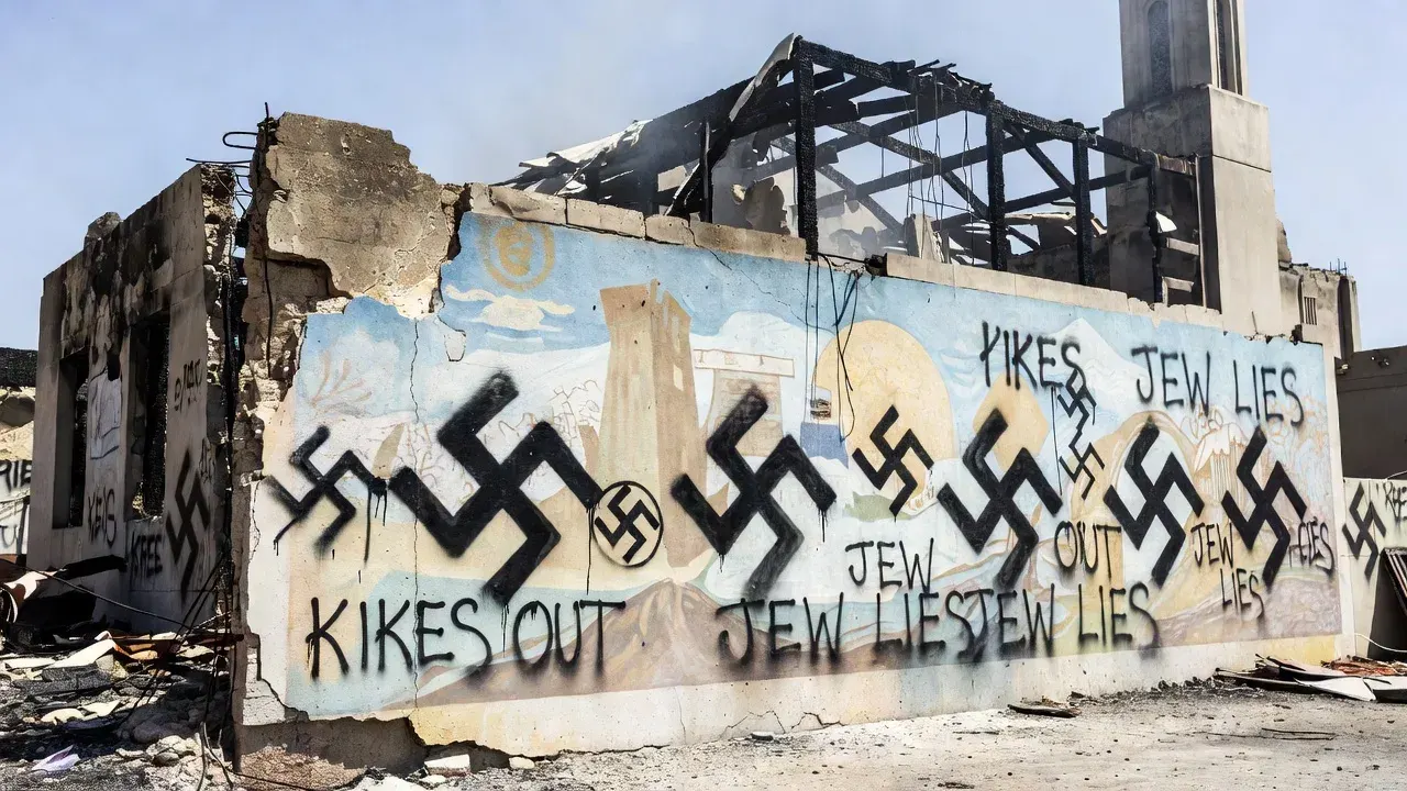 Mural at site of Jewish temple that burned in Eaton fire vandalized with swastikas, antisemitic graffiti