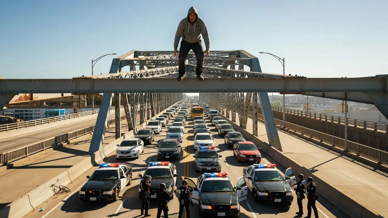 Man arrested after climbing to top of L.A.'s 6th Street Bridge, drawing police and stopping traffic