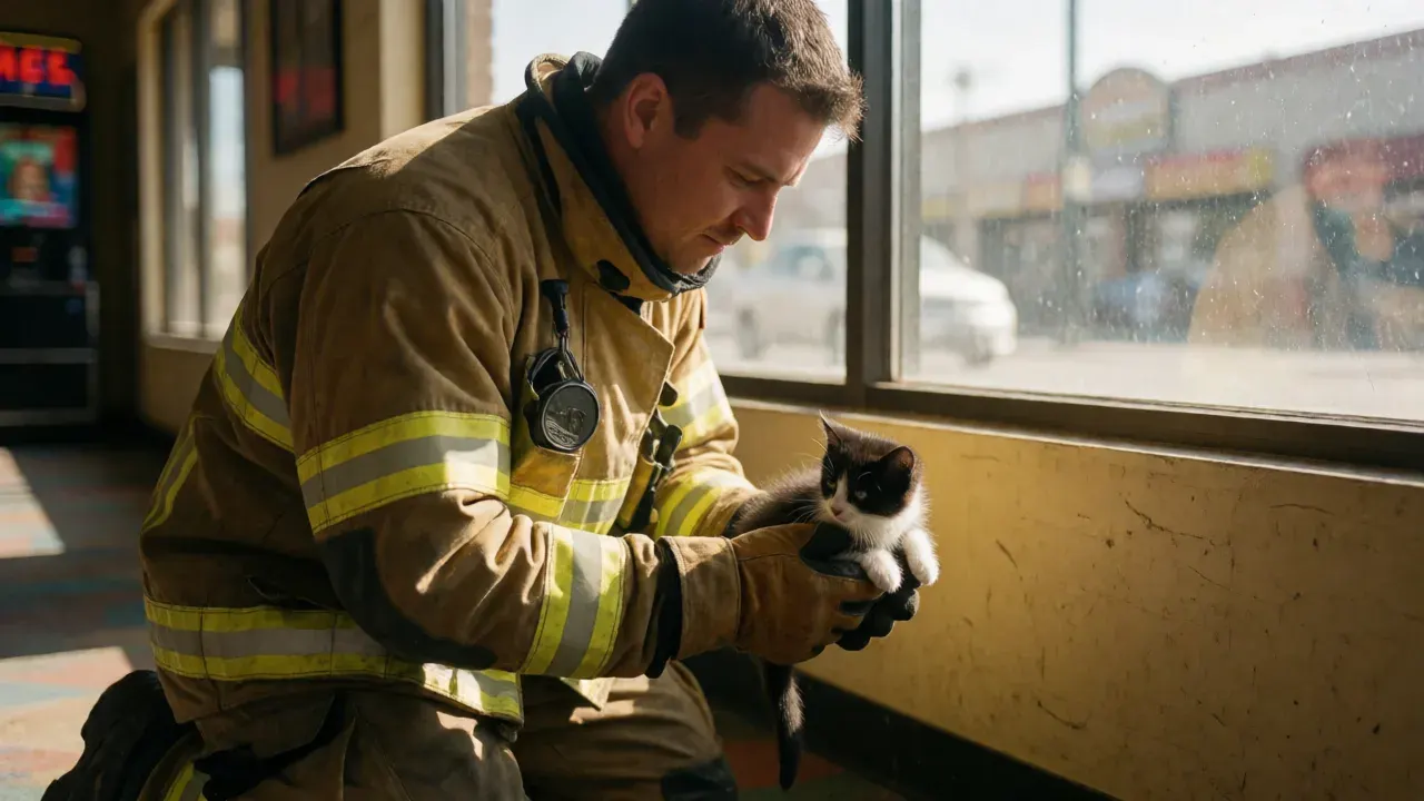 California firefighters, a trapped kitten and a collective 'aww' from the internet