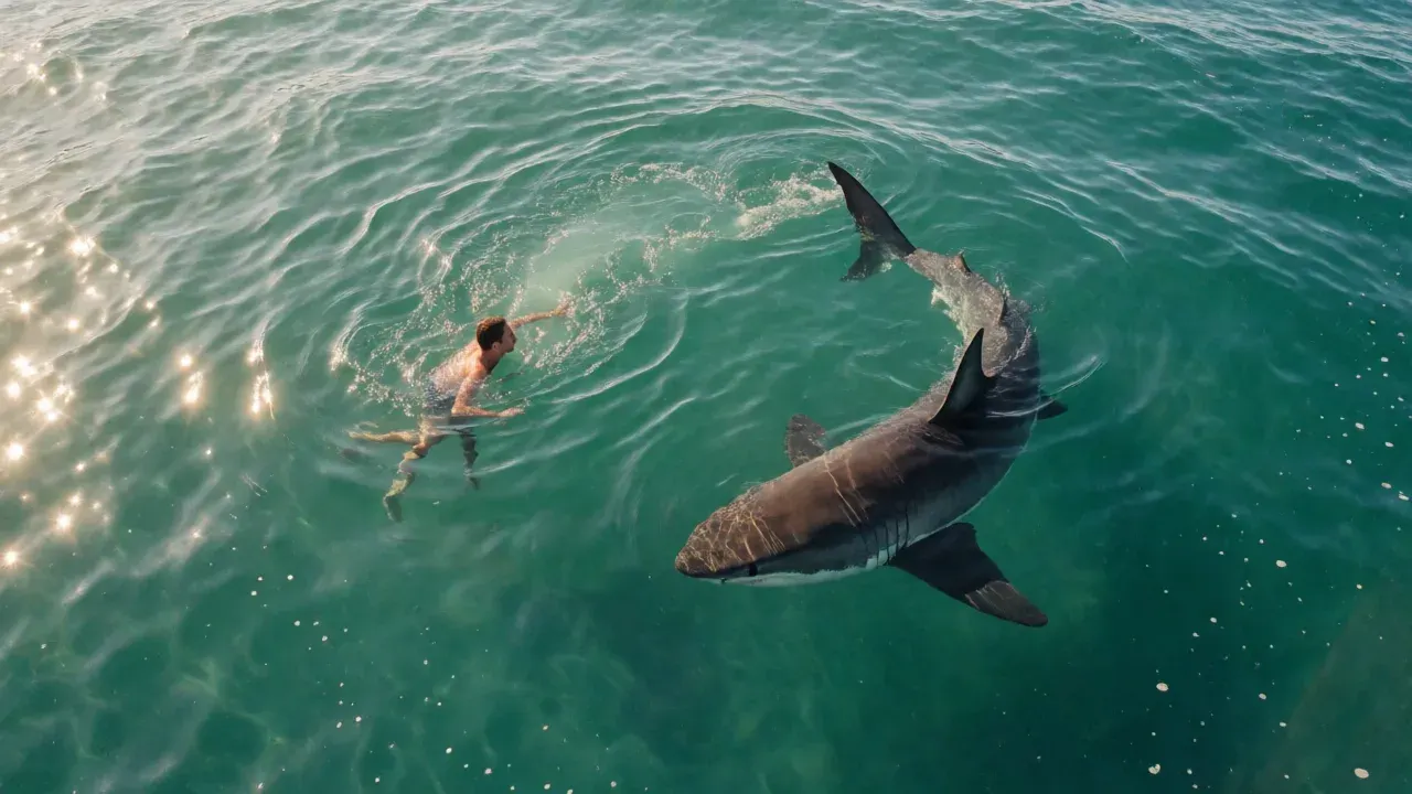 'People aren't food.' Footage shows shark circling swimmer at SoCal beach