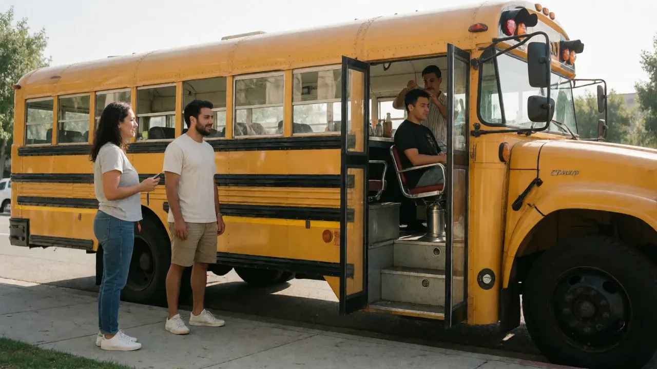 USC students board Hector the Barber's school bus for curbside cuts
