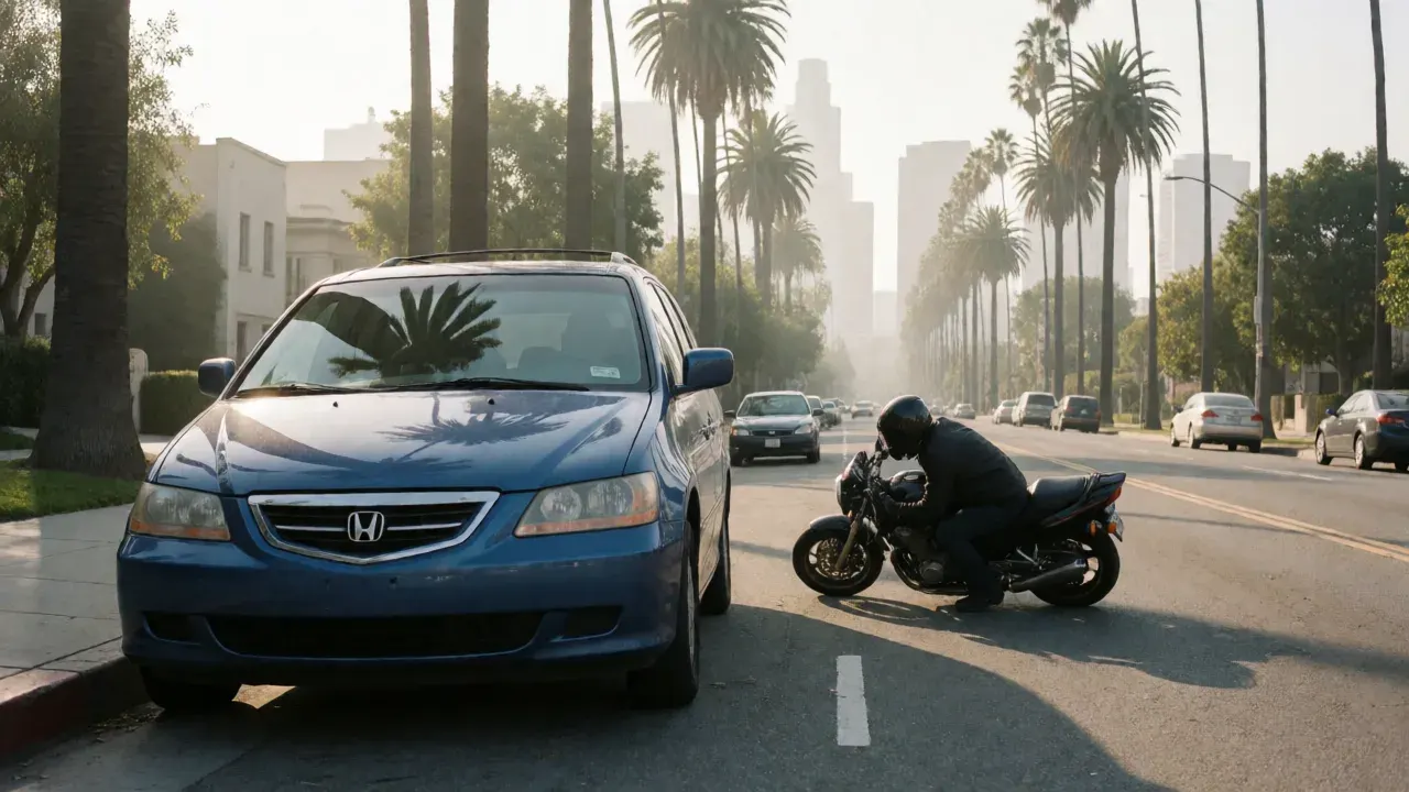 AI-generated illustration: Motorcyclist Killed in Studio City Hit-and-Run. Not a photograph of the reported event.