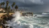 AI-generated illustration: Hurricanes Polo and Odalys to Send Powerful Waves to Southern California Coast. Not a photograph of the reported event.