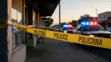 AI-generated illustration: Two dead after shooting at private party in Northridge strip mall. Not a photograph of the reported event.