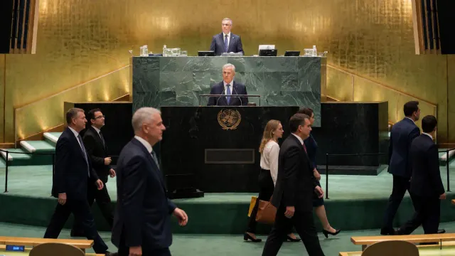Delegates walk out as Israeli Prime Minister Benjamin Netanyahu addresses UN