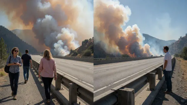 Dangerous California wildfire forces freeway closure, evacuation warnings